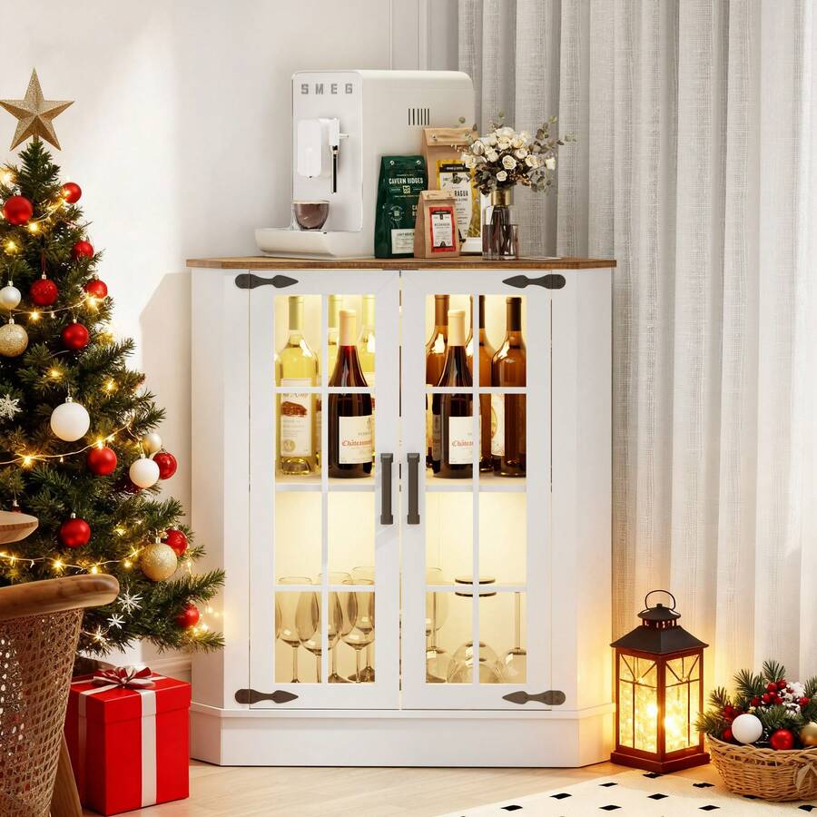 Farmhouse Cabinet With LED Lig - Storage & Organization review and price