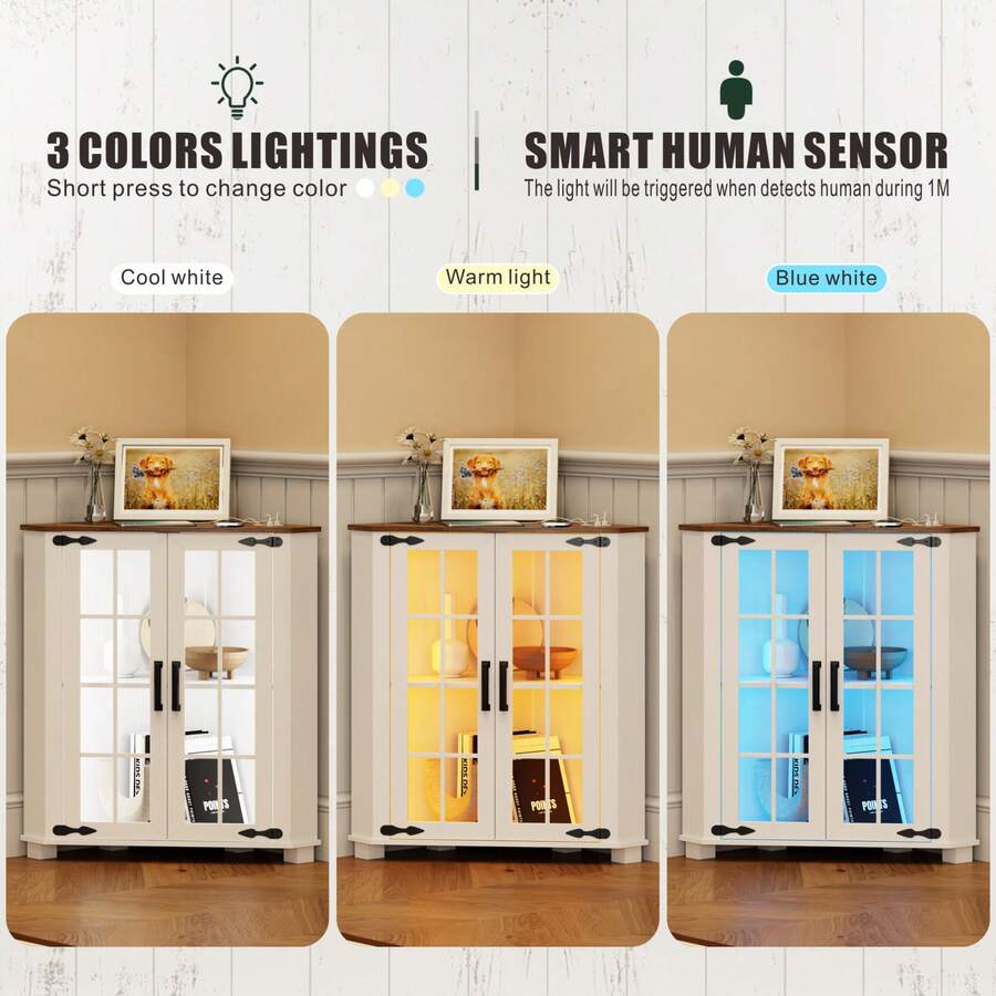Farmhouse Cabinet With LED Lig - Storage & Organization review and price